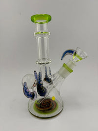 Lylo Glass Horned Mini Beaker 10mm with green accents and unique horned design, handcrafted in Spokane, WA.