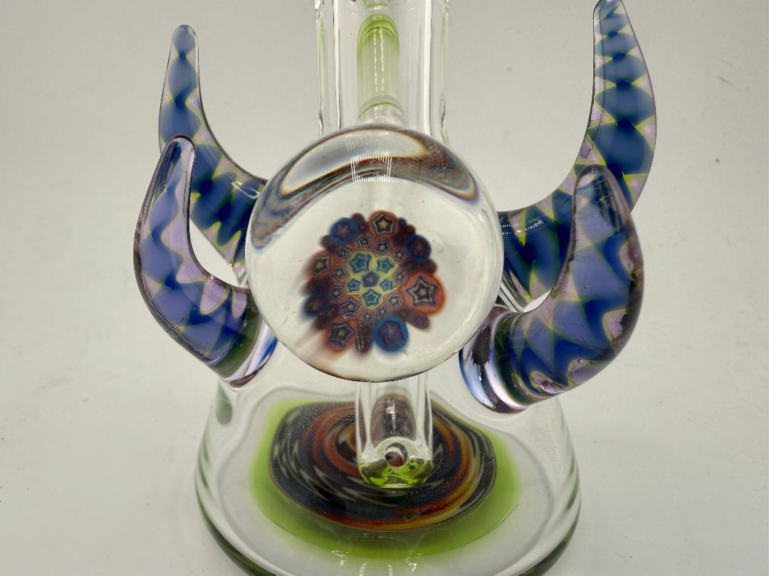 Lylo Glass Horned Mini Beaker 10mm with unique horned accents and sturdy base, handcrafted in Spokane, WA.