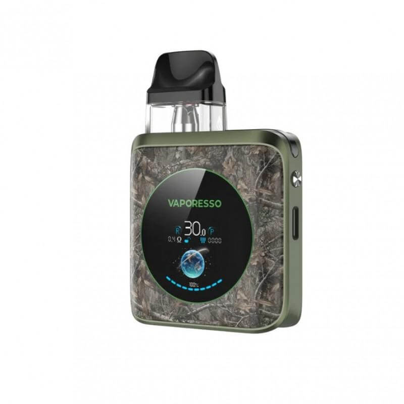Vaporesso XROS 4 Nano in camouflage design featuring 1.3" TFT color screen and adjustable airflow.