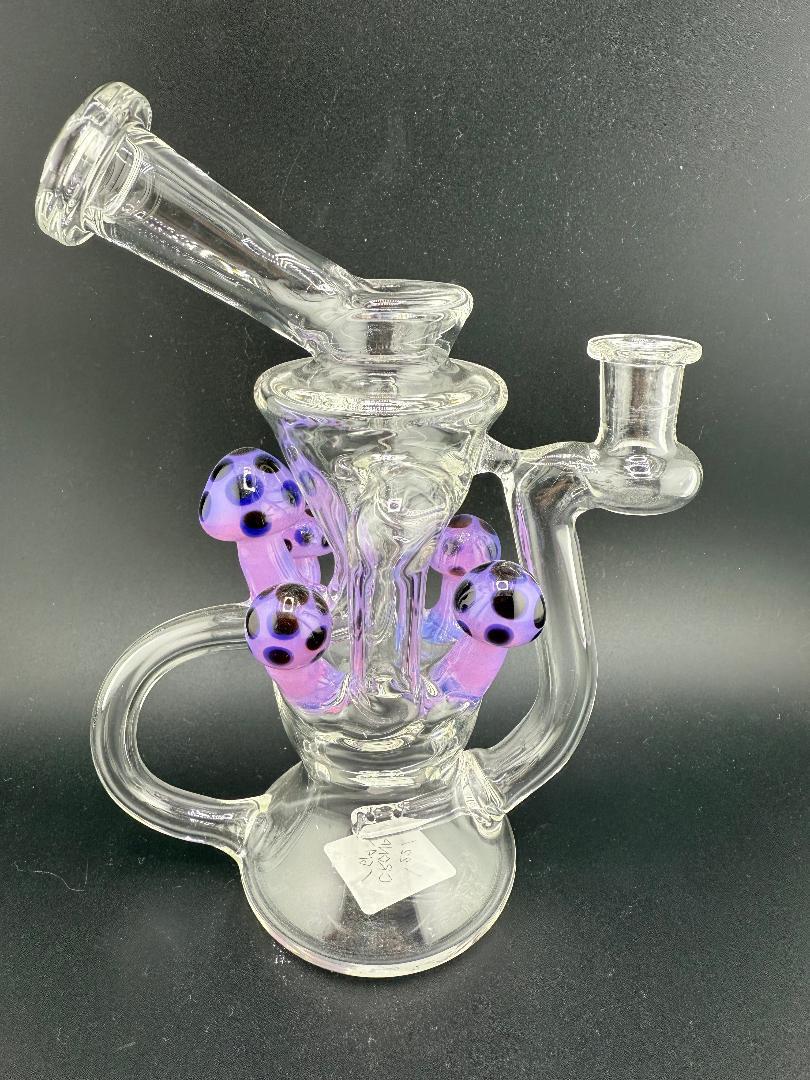 Crondo Glass Clear Recycler Rig W Purple Mushroom Growth 10mm 90°