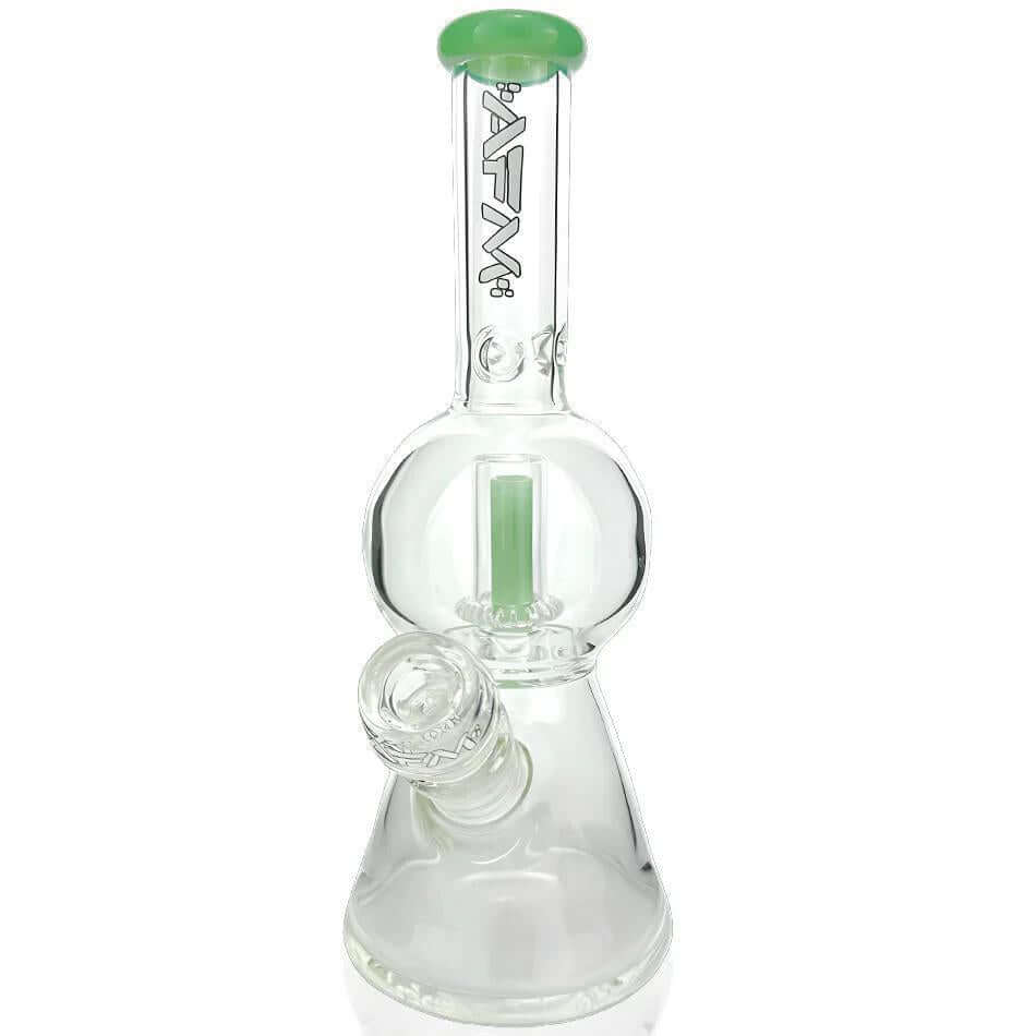 AFM Glass 10" Bubble Chamber UFO Beaker NBS708 with green accent for smooth smoking and enhanced filtration.