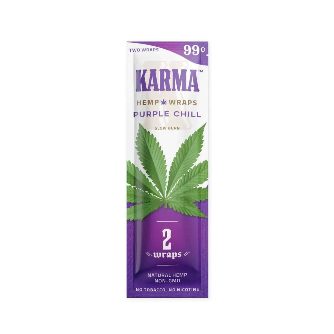 Karma Hemp Wraps Purple Chill pack, featuring two wraps, premium natural hemp, non-GMO, and slow burn quality.