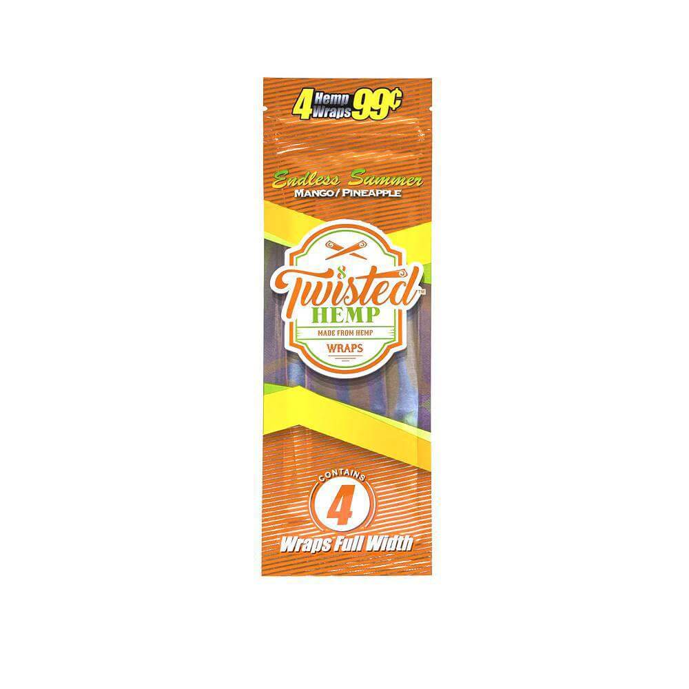 Twisted Hemp Hemp Wraps 4pc - Endless Summer Mango Pineapple, tobacco-free, premium flavored wraps.