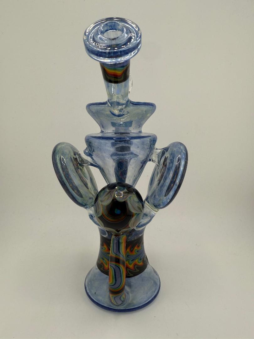 Crondo Glass Redisculator Blue w/ Wig wag & Faceted Opal Marble Recycler 19mm 90°