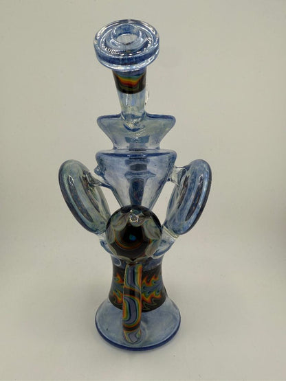 Crondo Glass Redisculator Blue w/ Wig wag & Faceted Opal Marble Recycler 19mm 90°