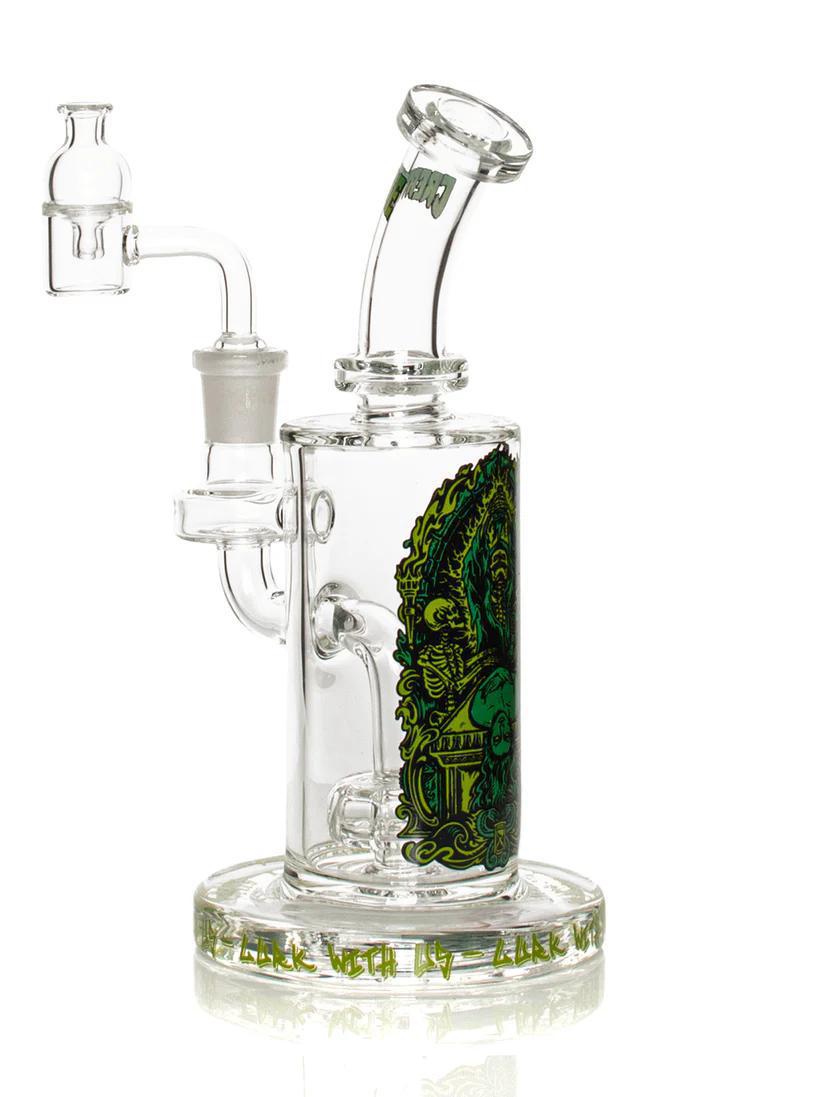 Gear Premium x Creature 7.5" Concentrate Rig with Goblin design, featuring quartz banger and cap, ideal for dabs.