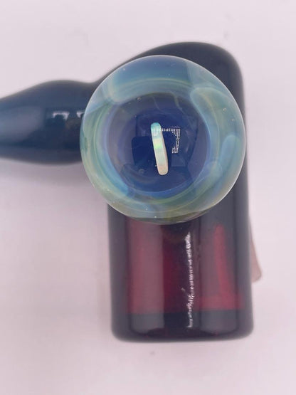 Danny W Glass Hammer Pipe - Blue & Red w/ Opal Encased Marble