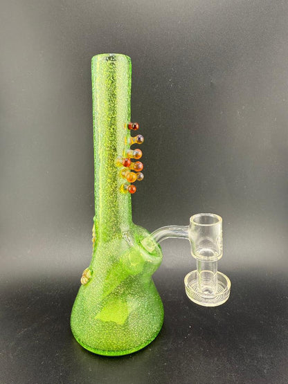 Green glitter glass mini tube with colorful bead accents and a glass joint.