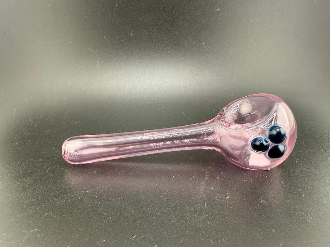 Filla John Glass Full Color Large Bowl Spoon Pipe in pink with dark accents, handcrafted in Spokane, WA