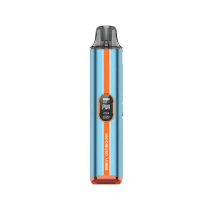 Vaporesso Vibe Pod Kit in blue and orange, featuring the PUR display and sleek design for enhanced vaping experience.