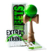 Sweets Kendama Radar Sticky Clear in vibrant green with extra string and stickers, designed for enhanced grip and performance.