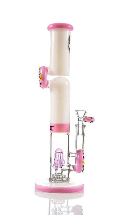 Toxic Glass 14" Double Donut Straight Shooter TX59 in pink, featuring a unique design and Double Donut Perc for enhanced filtration.