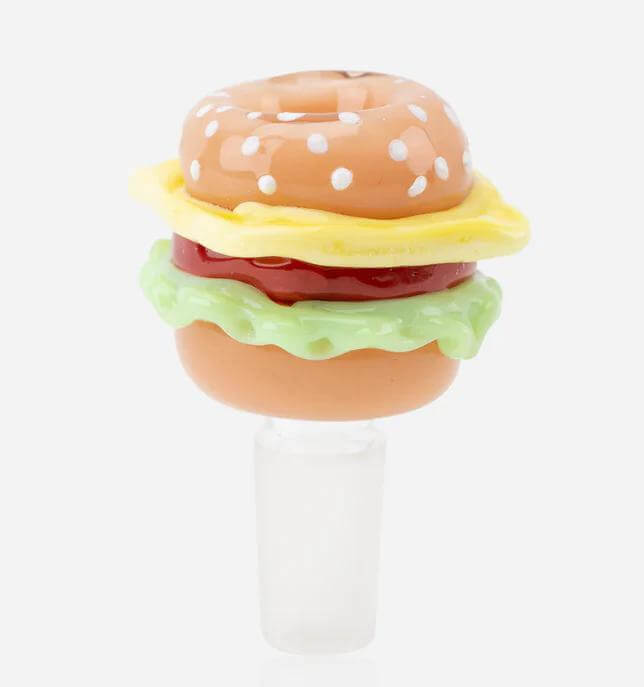 Empire Glassworks 14mm slide featuring a whimsical hamburger and doughnut design, adding fun to your smoking setup.