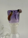 14mm glass bowl piece by Lamp Dancer featuring realistic maggot sculptures and purple accents, perfect for unique smoking experience.
