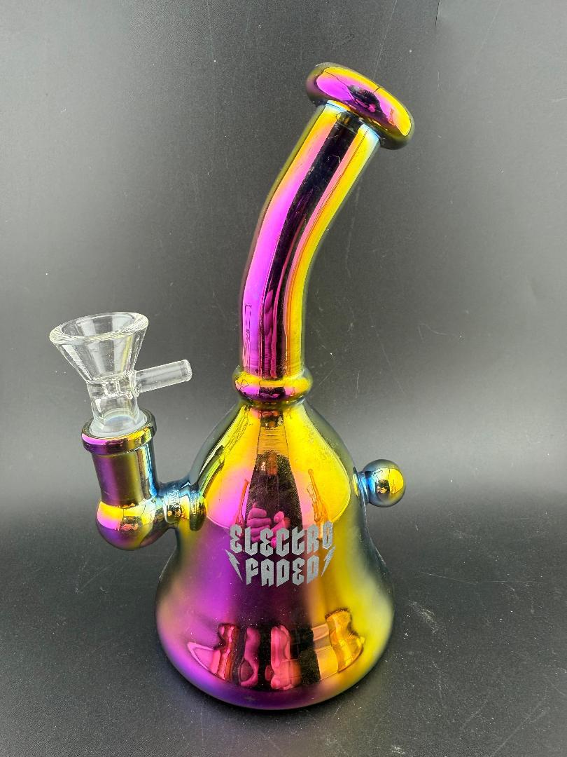 Electro Faded 5.5" Banger Hanger 14mm 90° in vibrant Oil Spill color with glass bowl.