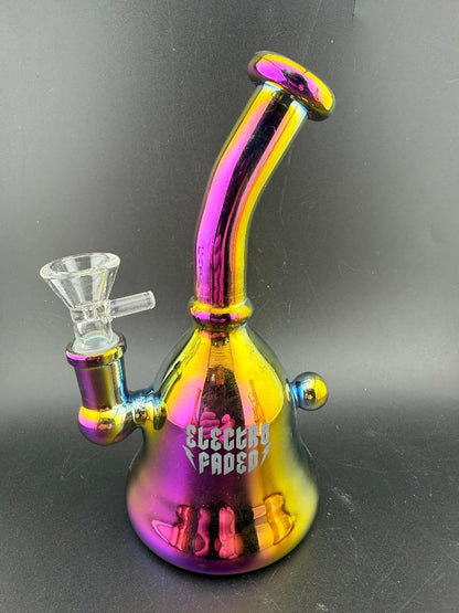 Electro Faded 5.5" Banger Hanger 14mm 90° in vibrant Oil Spill color with glass bowl.