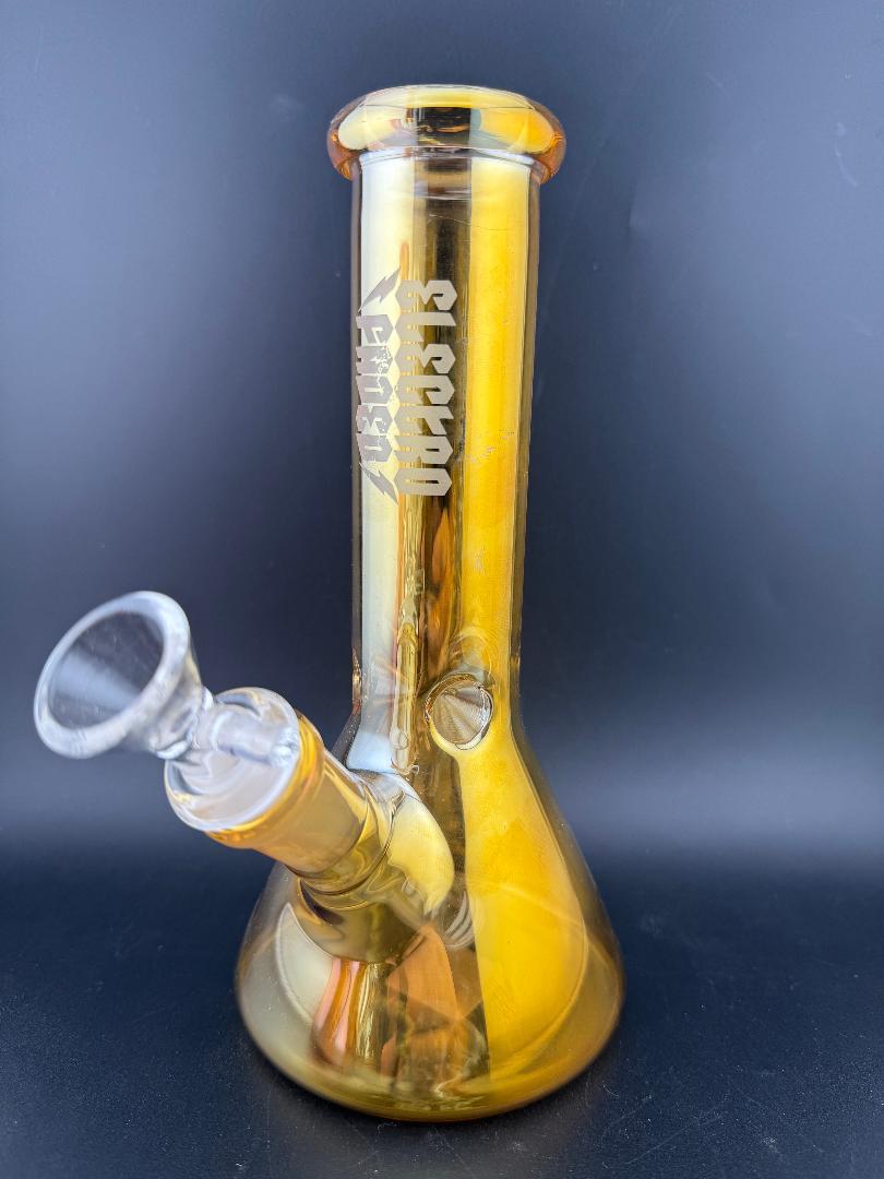 Electro Faded 8" Beaker 14mm 45° in yellow chrome finish with clear glass joint.