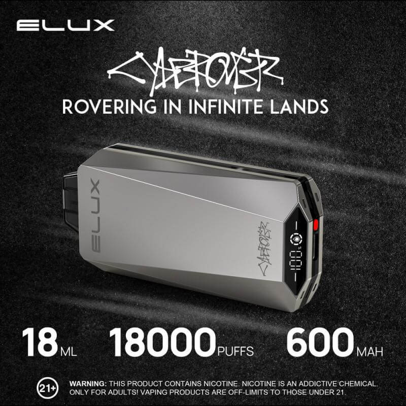 Elux CYBEROVER 18K Disposable vape, 18000 puffs, 600 mAh, sleek design for ultimate vaping experience.