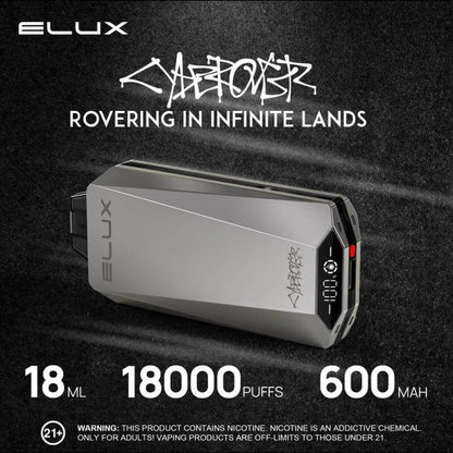 Elux CYBEROVER 18K Disposable vape, 18000 puffs, 600 mAh, sleek design for ultimate vaping experience.