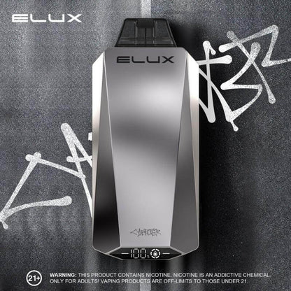 Elux CYBEROVER 18K Disposable vape device on a graffiti background, offering a sleek and modern vaping experience.