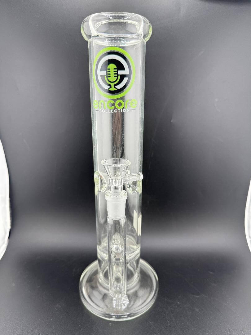Encore Glass 11" Honeycomb & Turbine Straight Tube 14mm 90° displayed on a black background.