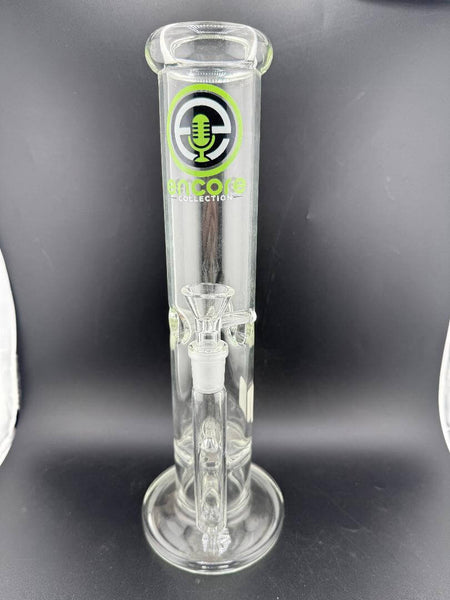 Encore Glass 11" Honeycomb & Turbine Straight Tube 14mm 90° displayed on a black background.