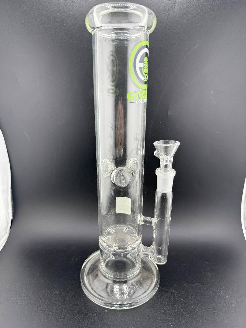 Encore Glass 11" Honeycomb & Turbine Straight Tube 14mm 90° on a black background