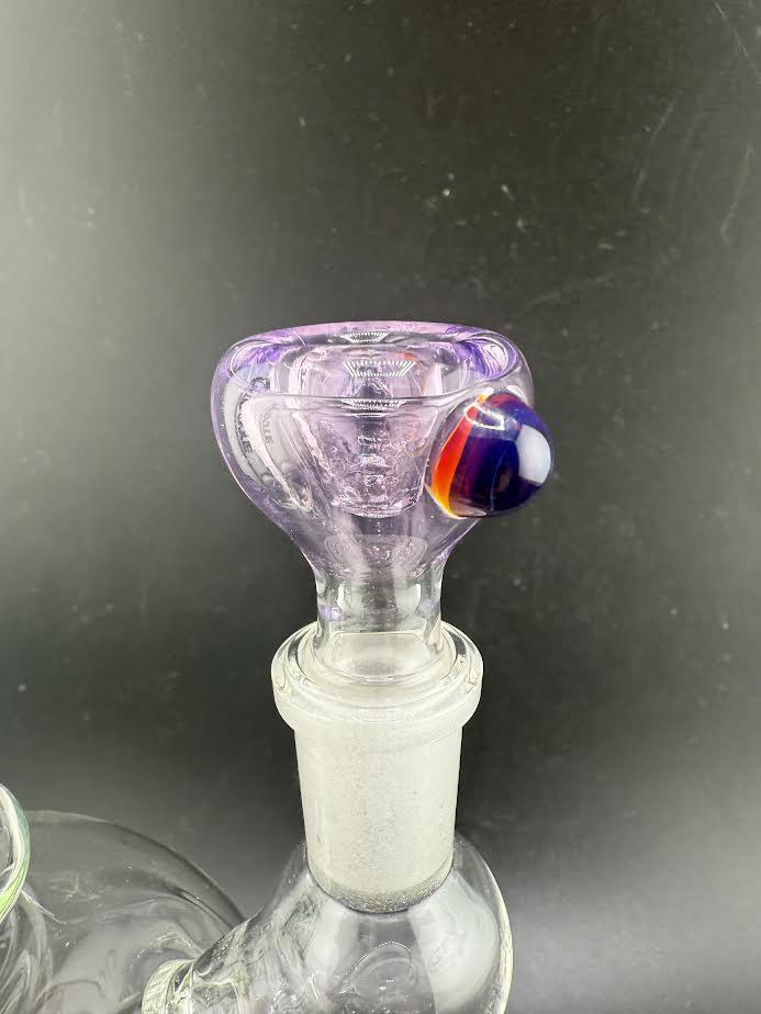 14mm bowl piece in purple with multicolored marble, designed for durable and efficient use with compatible devices.