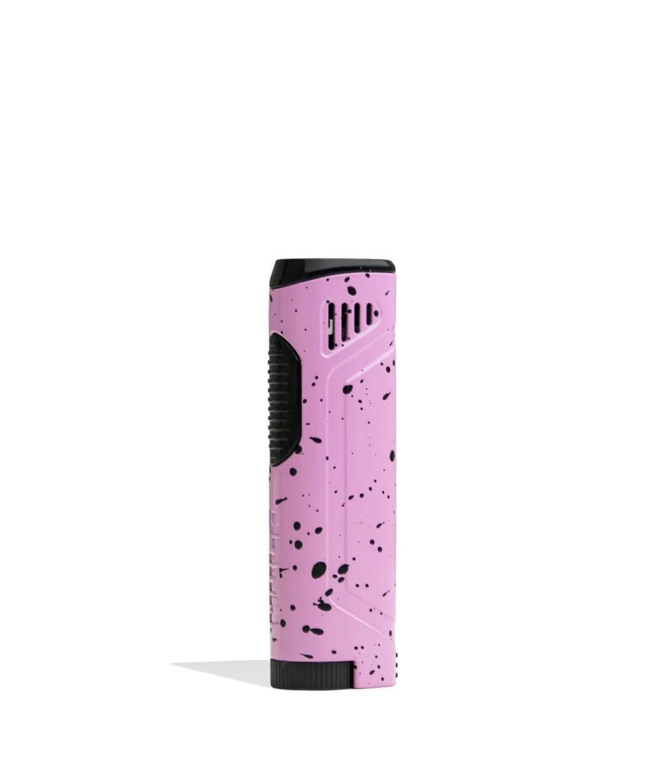 Wulf Blitz Jet Torch in pink black splatter design, a butane dab torch with built-in tool for concentrate enthusiasts.