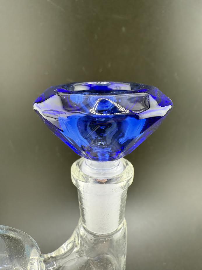 14mm diamond cut bowl with blue glass finish, ideal for water pipes and bongs, enhancing your smoking experience.