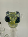 Crondo Glass Frit 14mm Bowl with vibrant blue and yellow colors, showcasing unique frit work detail.
