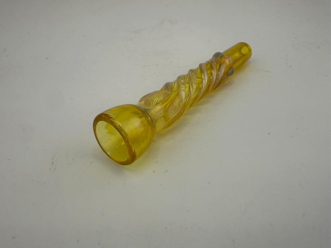 Handcrafted yellow glass pinch hitter pipe, designed for discreet, clean smoking sessions on the go.