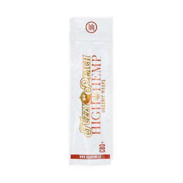 High Hemp Organic Wraps Fuzzy Peach flavor, 2pc pack, premium tobacco-free herbal wraps for a smooth smoking experience.