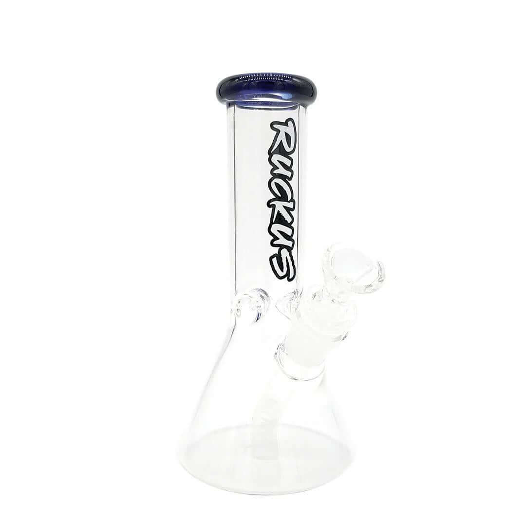 Ruckus Mini Beaker 8" bong, premium glass design for smooth hits and filtration, perfect for flower enthusiasts.