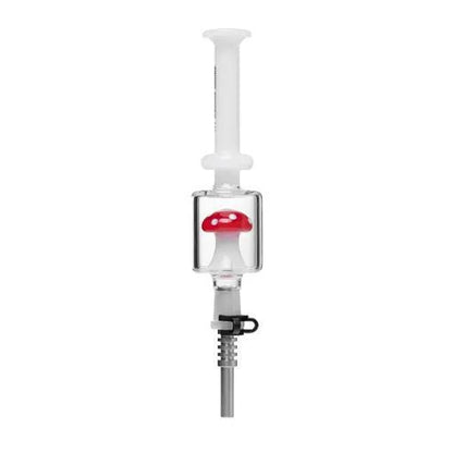 Human Grade Shroom Nectar Collector in red, featuring mushroom-shaped shower perc for smooth dabbing, 9.5" borosilicate glass.