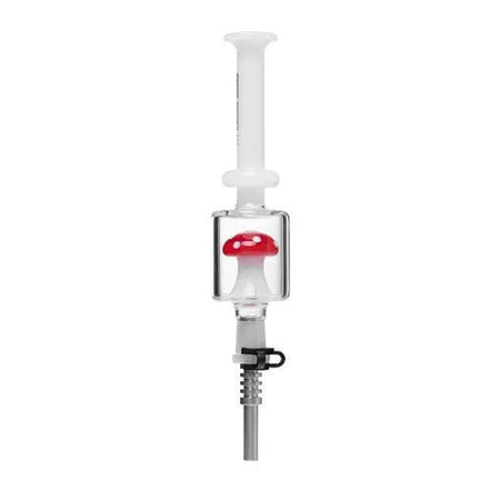 Human Grade Shroom Nectar Collector in red, featuring mushroom-shaped shower perc for smooth dabbing, 9.5" borosilicate glass.
