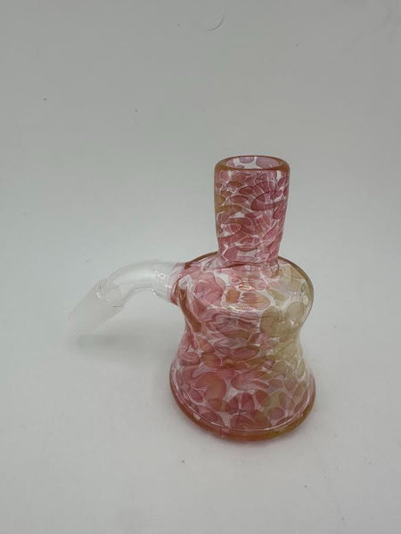 MJHoG Fumed Dry Ash Catcher in pink and gold handmade borosilicate glass, designed for cleaner water pipes.