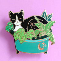 Glitter Punk Enamel Pin - Plant Pot Cat