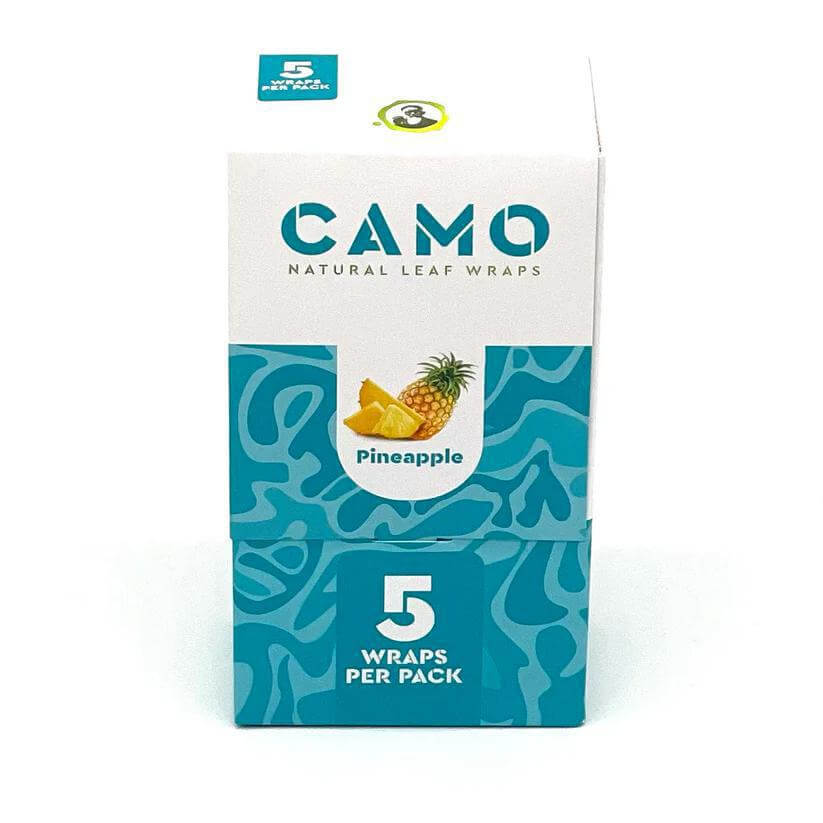 Camo Natural Leaf Wraps Pineapple flavor pack containing 5 wraps for a smooth, herbal smoking experience.