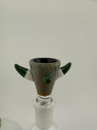 IC Glass Monster Horn 14mm Bowl Piece in green, showcasing sculpted horn details and vibrant design.