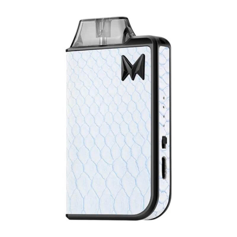 Mi-Pod 2.0 vape device in white with snake skin pattern and USB-C charging port for enhanced vapor production.
