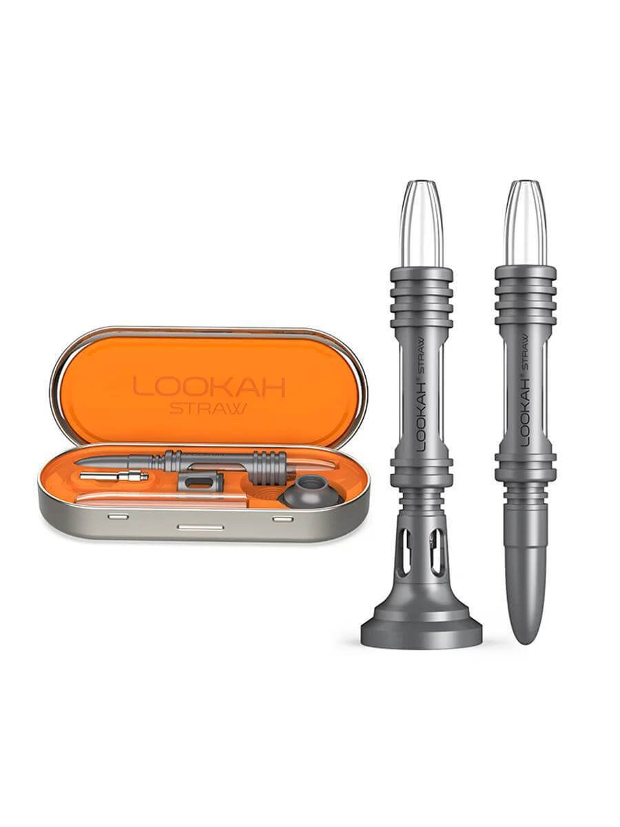 Lookah Dab Straw Nectar Collector in metal case, featuring glass dab straw for easy portable use.