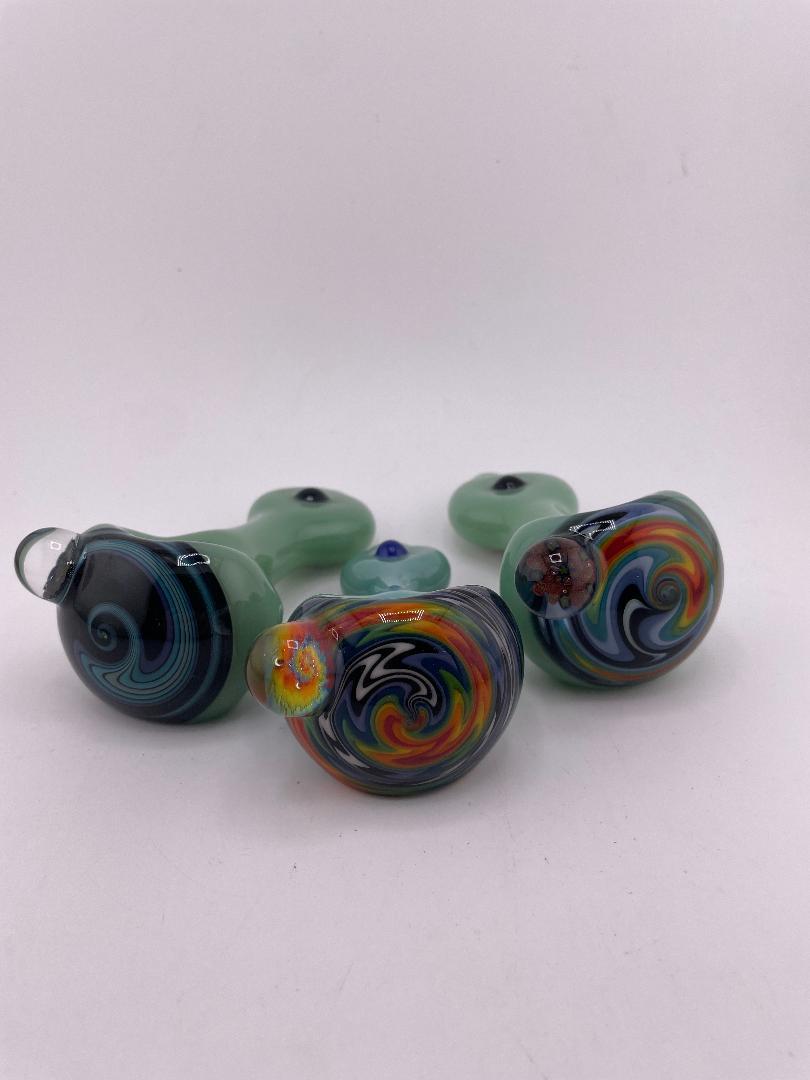 Highgrade Glass Dry Pipe  - Green Reversal Wig Wag Cap