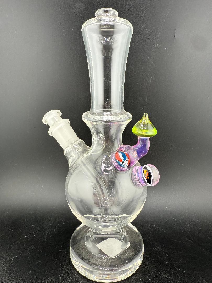 Brando Glass Mini Beaker - Green & Pink Mushroom w/ Grateful dead Millies 10mm 45°
