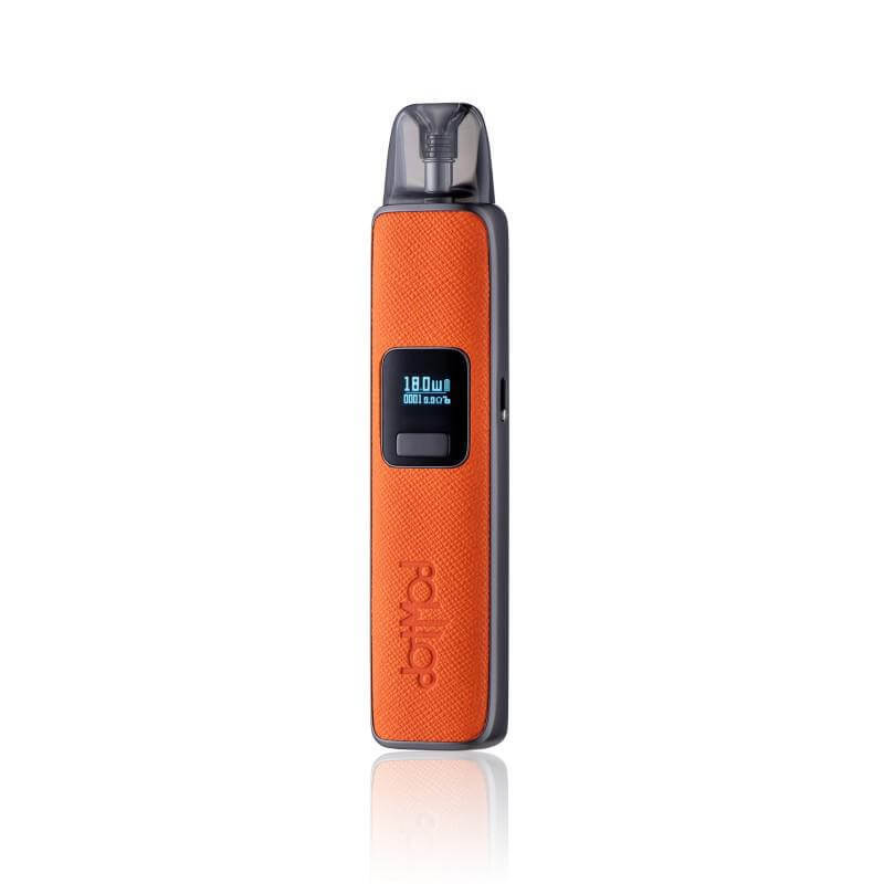 DotMod dotPod Pro Kit in orange, featuring a clear pod and digital display for adjustable wattage.