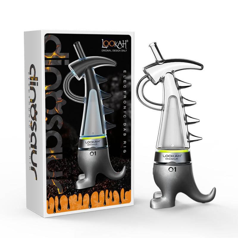 Lookah Dinosaur E-Rig electric dab rig with stylish design and box packaging, enhancing the dabbing experience.