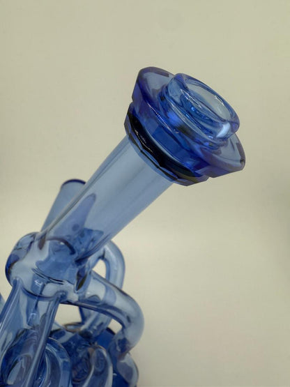 Domer Glass Double Drain Quad Uptake  W/ Bubble Dumper Blue Faceted 10mm Recycler