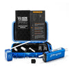 Huni Badger Portable Device Pro with instruction manual and accessories in blue protective case.