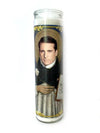 Bobbyk Saint Candles featuring a tall, white prayer candle with a parody portrait of a cultural icon.