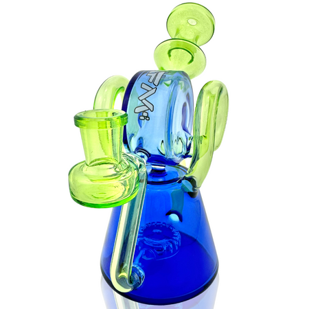 AFM Glass 8" Double Ram Glass Recycler Dab Rig TX619 14mm 90° with unique design and vibrant colors.